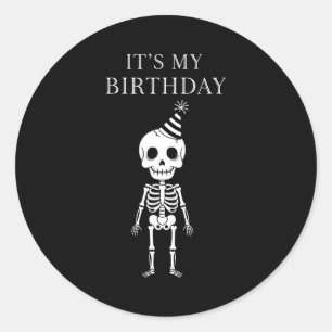 Cute Funny Kawaii Skeleton Birthday Skull Happy Wo Classic Round Sticker