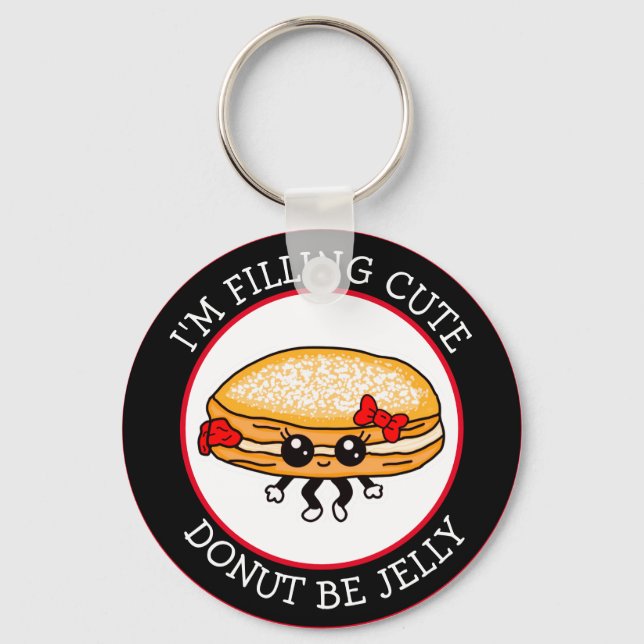 Cute Funny Kawaii Style Jelly Doughnut Puns Keycha Key Ring (Front)
