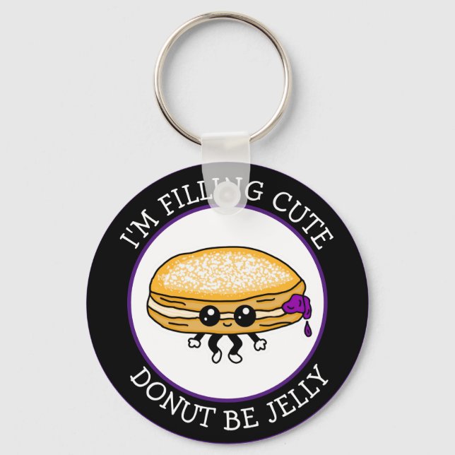 Cute Funny Kawaii Style Jelly Doughnut Puns Keycha Key Ring (Front)