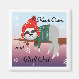 Cute Funny Keep Calm Sloth in Winter Hat & Scarf Magnet