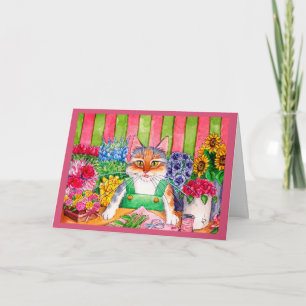 Cute funny kitten cat flower greeting or note card