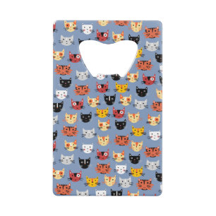 Cute Funny Kitty Cat Faces Pattern Blue