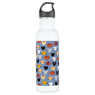 Cute Funny Kitty Cat Faces Pattern Blue 710 Ml Water Bottle