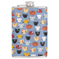 Cute Funny Kitty Cat Faces Pattern Blue