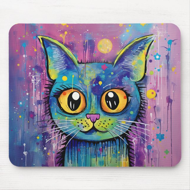 Cute Funny Kitty Cat Mixed Media Animal Pet Mouse Pad (Front)