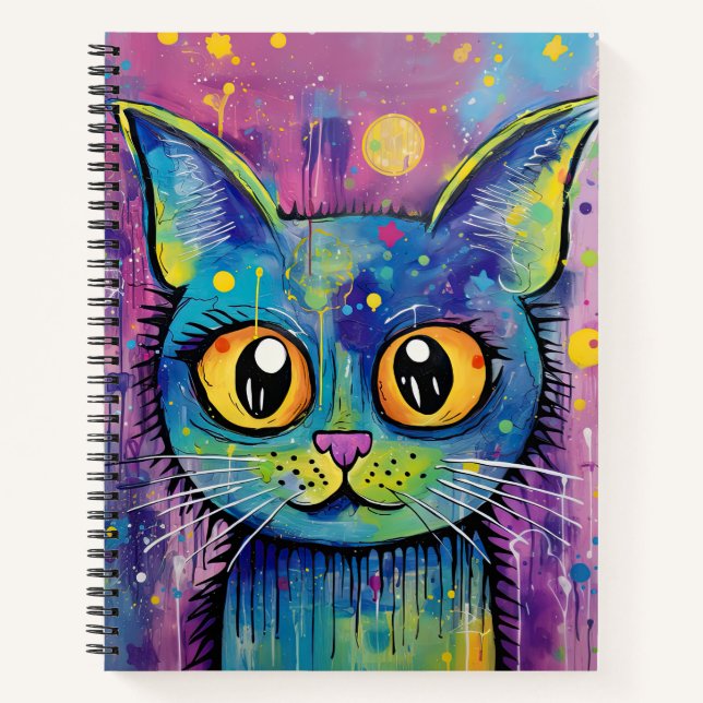 Cute Funny Kitty Cat Mixed Media Animal Pet Notebook (Front)