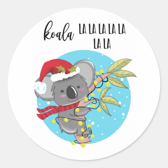 cute funny koala Christmas card fa la Australia Classic Round Sticker (Front)