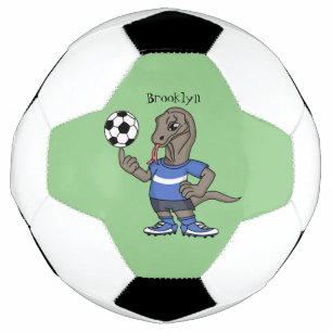 Cute funny Komodo dragon playing soccer cartoon Ball