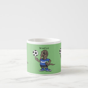 Cute funny Komodo dragon playing soccer cartoon Espresso Cup