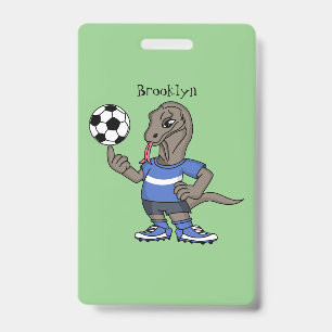 Cute funny Komodo dragon playing soccer cartoon ID Badge