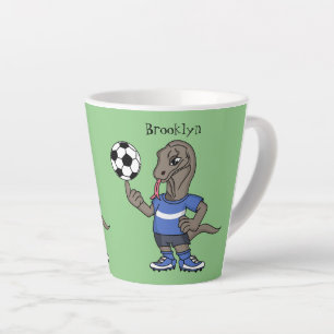 Cute funny Komodo dragon playing soccer cartoon Latte Mug