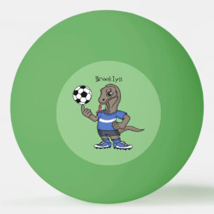 Cute funny Komodo dragon playing soccer cartoon Ping Pong Ball
