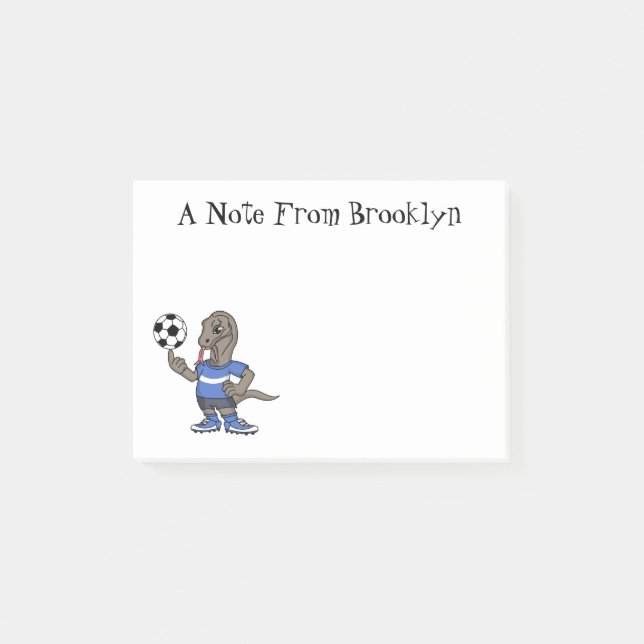 Cute funny Komodo dragon playing soccer cartoon Post-it Notes (Front)
