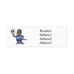 Cute funny Komodo dragon playing soccer cartoon Return Address Label