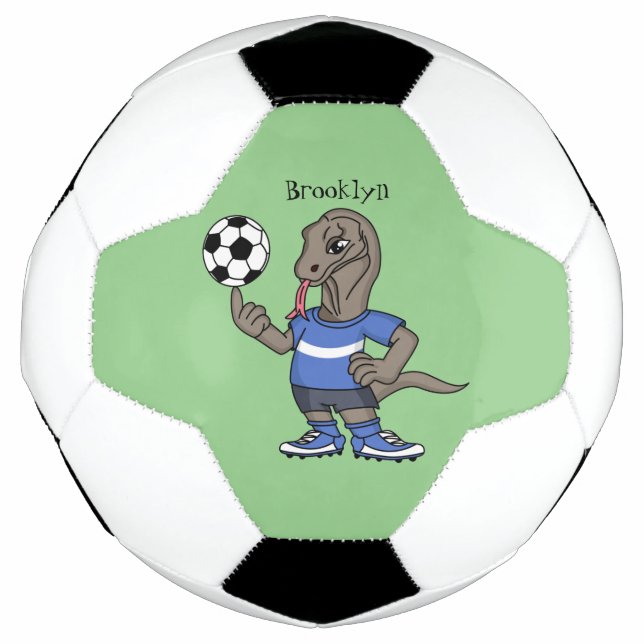 Cute funny Komodo dragon playing soccer cartoon Soccer Ball (Front)