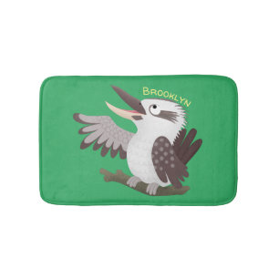 Cute funny laughing kookaburra cartoon bath mat