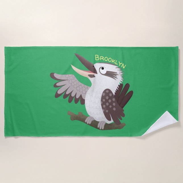 Cute funny laughing kookaburra cartoon beach towel (Front)