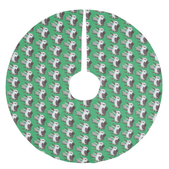Cute funny laughing kookaburra cartoon brushed polyester tree skirt (Front)