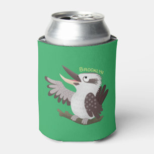 Cute funny laughing kookaburra cartoon can cooler