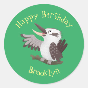 Cute funny laughing kookaburra cartoon classic round sticker