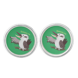 Cute funny laughing kookaburra cartoon cufflinks