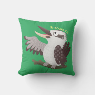 Cute funny laughing kookaburra cartoon cushion