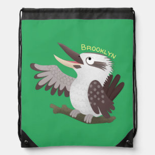 Cute funny laughing kookaburra cartoon drawstring bag