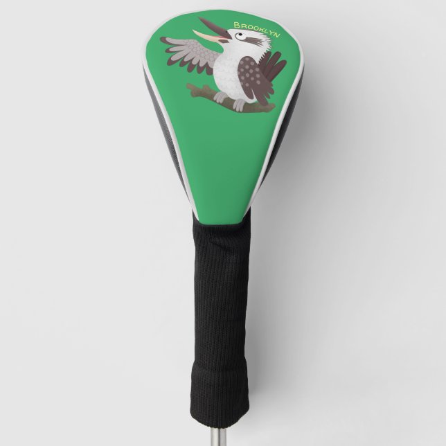 Cute funny laughing kookaburra cartoon golf head cover (Front)