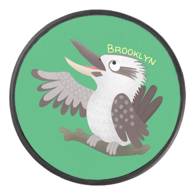 Cute funny laughing kookaburra cartoon hockey puck (Front)