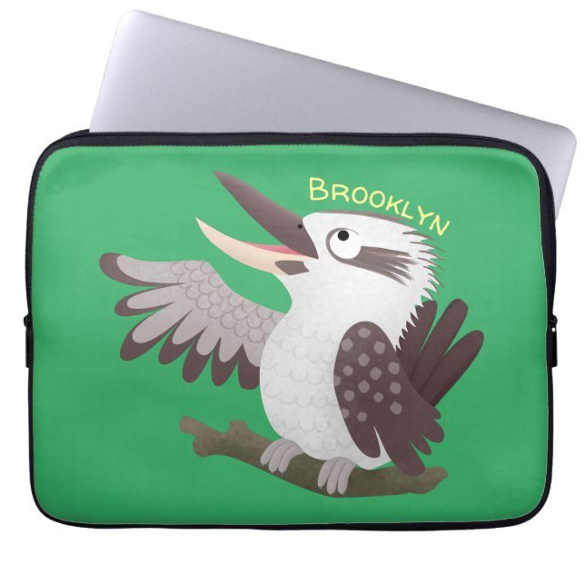 Cute funny laughing kookaburra cartoon laptop sleeve (Front)