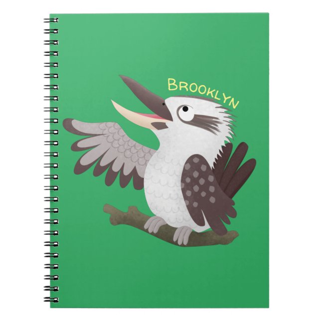 Cute funny laughing kookaburra cartoon notebook (Front)