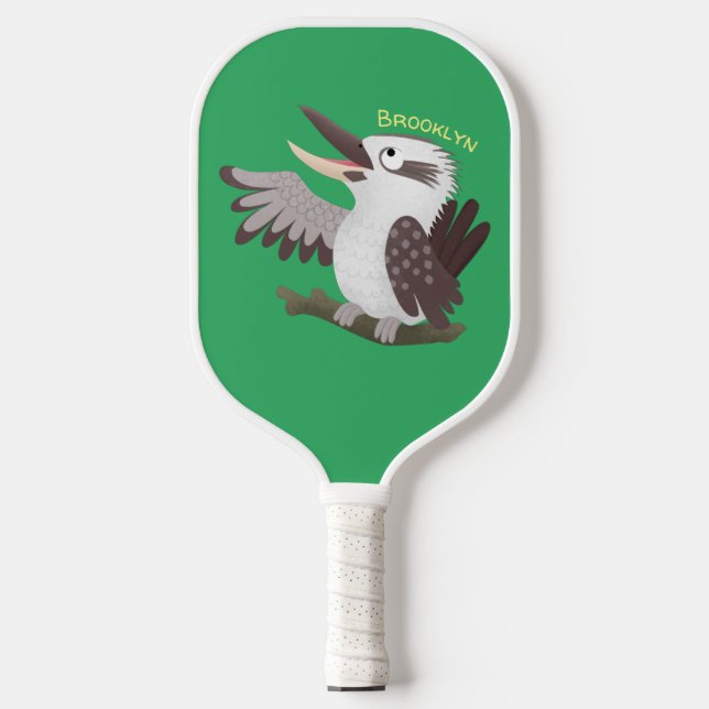 Cute funny laughing kookaburra cartoon  pickleball paddle (Front)