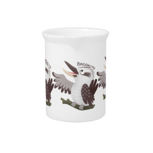 Cute funny laughing kookaburra cartoon pitcher