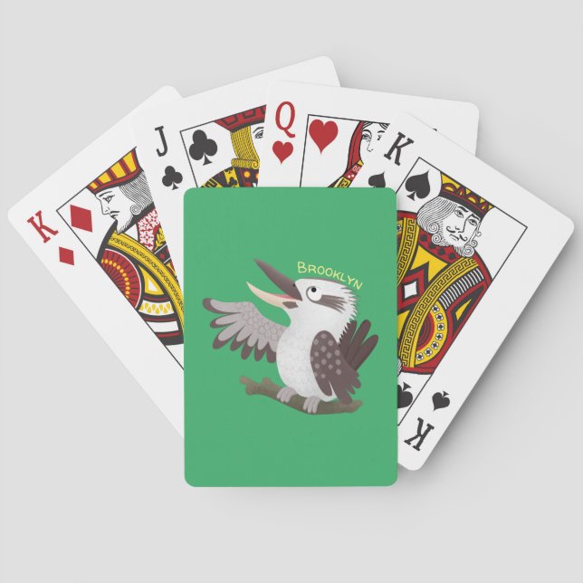 Cute funny laughing kookaburra cartoon playing cards (Back)