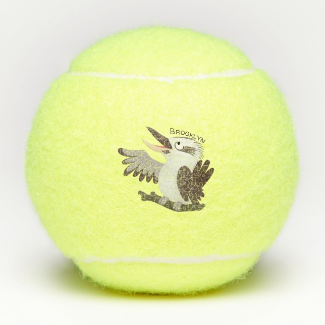 Cute funny laughing kookaburra cartoon tennis balls (Front)