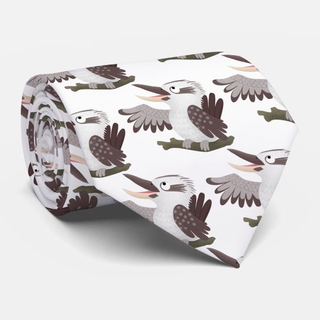 Cute funny laughing kookaburra cartoon tie (Rolled)