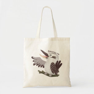 Cute funny laughing kookaburra cartoon tote bag