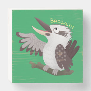 Cute funny laughing kookaburra cartoon wooden box sign
