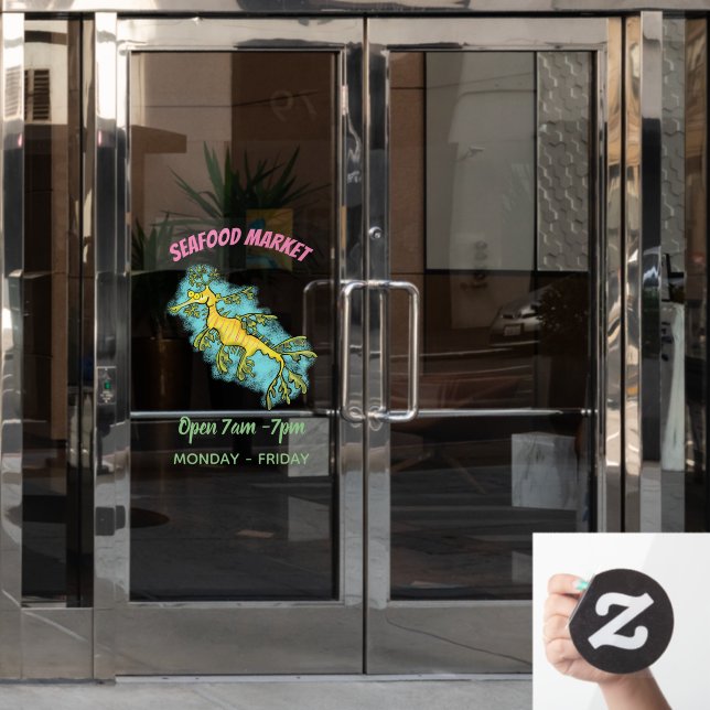 Cute funny leafy sea dragon cartoon illustration (Office Door)