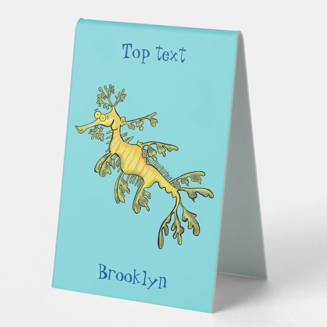 Cute funny leafy sea dragon cartoon illustration (Front)