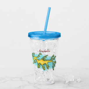 Cute funny leafy sea dragon cartoon illustration acrylic tumbler