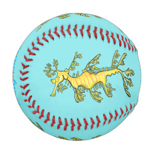 Cute funny leafy sea dragon cartoon illustration baseball