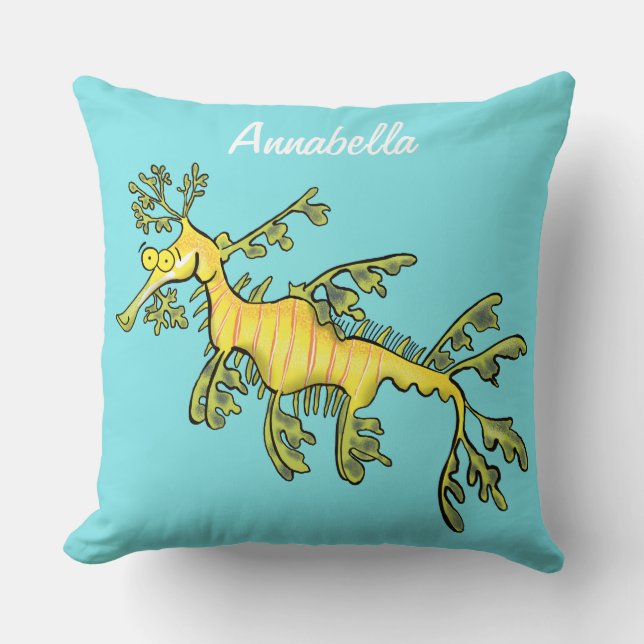 Cute funny leafy sea dragon cartoon illustration cushion (Front)