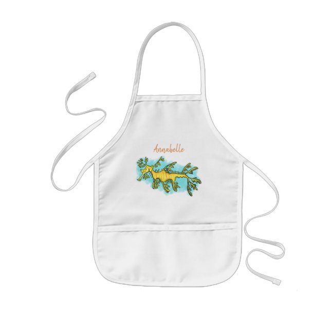 Cute funny leafy sea dragon cartoon illustration kids apron (Front)