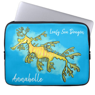 Cute funny leafy sea dragon cartoon illustration laptop sleeve