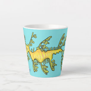 Cute funny leafy sea dragon cartoon illustration latte mug