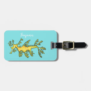 Cute funny leafy sea dragon cartoon illustration luggage tag