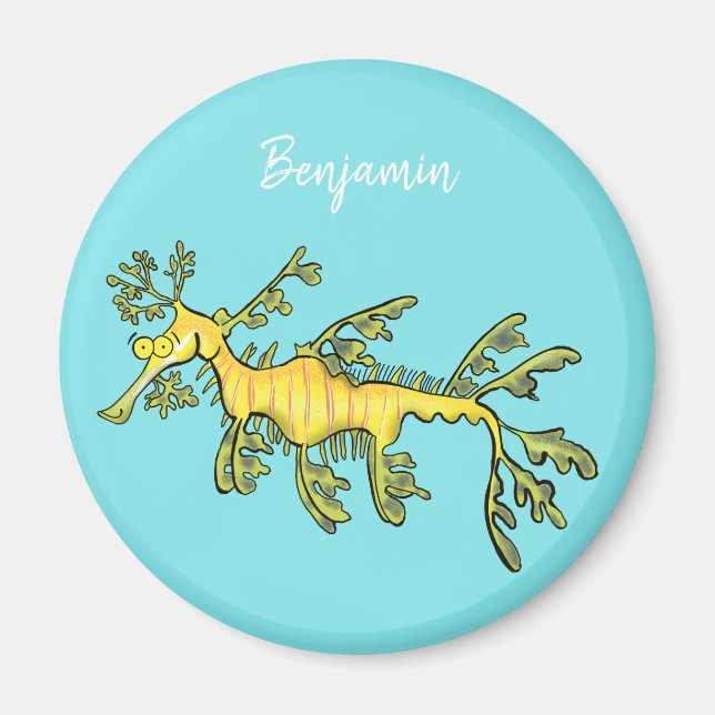 Cute funny leafy sea dragon cartoon illustration magnet (Front)