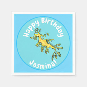 Cute funny leafy sea dragon cartoon illustration napkin