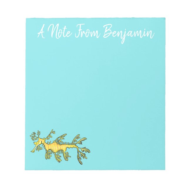 Cute funny leafy sea dragon cartoon illustration notepad (Front)